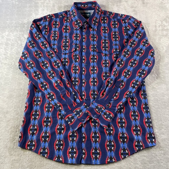 Wrangler Other - Wrangler Shirt Mens Large Blue Western Aztec Snap Cowboy‎ Festival Casual